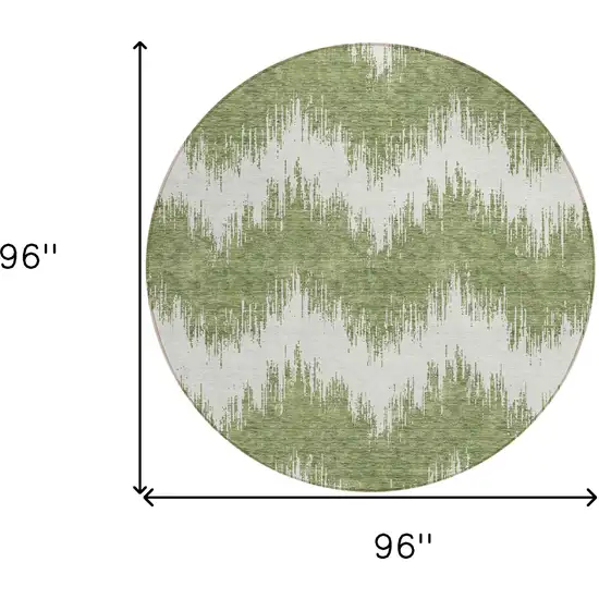 8' Green And Ivory Round Chevron Washable Indoor Outdoor Area Rug Photo 3