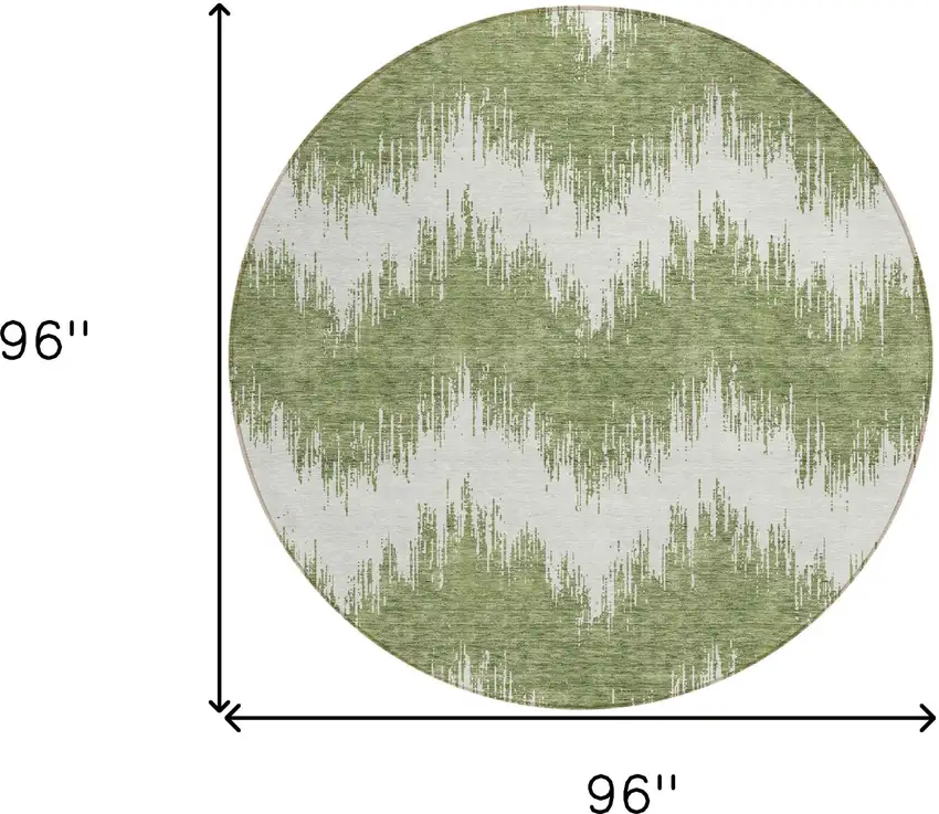 8' Green And Ivory Round Chevron Washable Indoor Outdoor Area Rug Photo 3