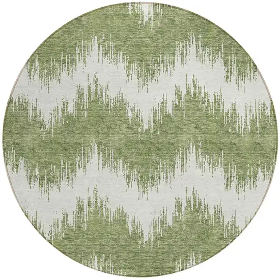 8' Green And Ivory Round Chevron Washable Indoor Outdoor Area Rug Photo 5