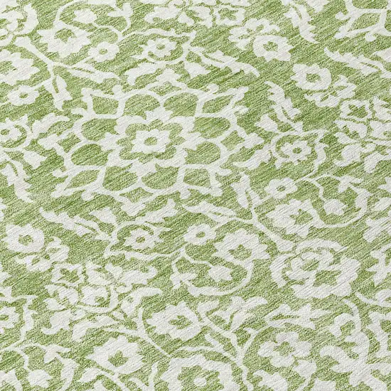 8' Green And Ivory Round Damask Washable Indoor Outdoor Area Rug Photo 8