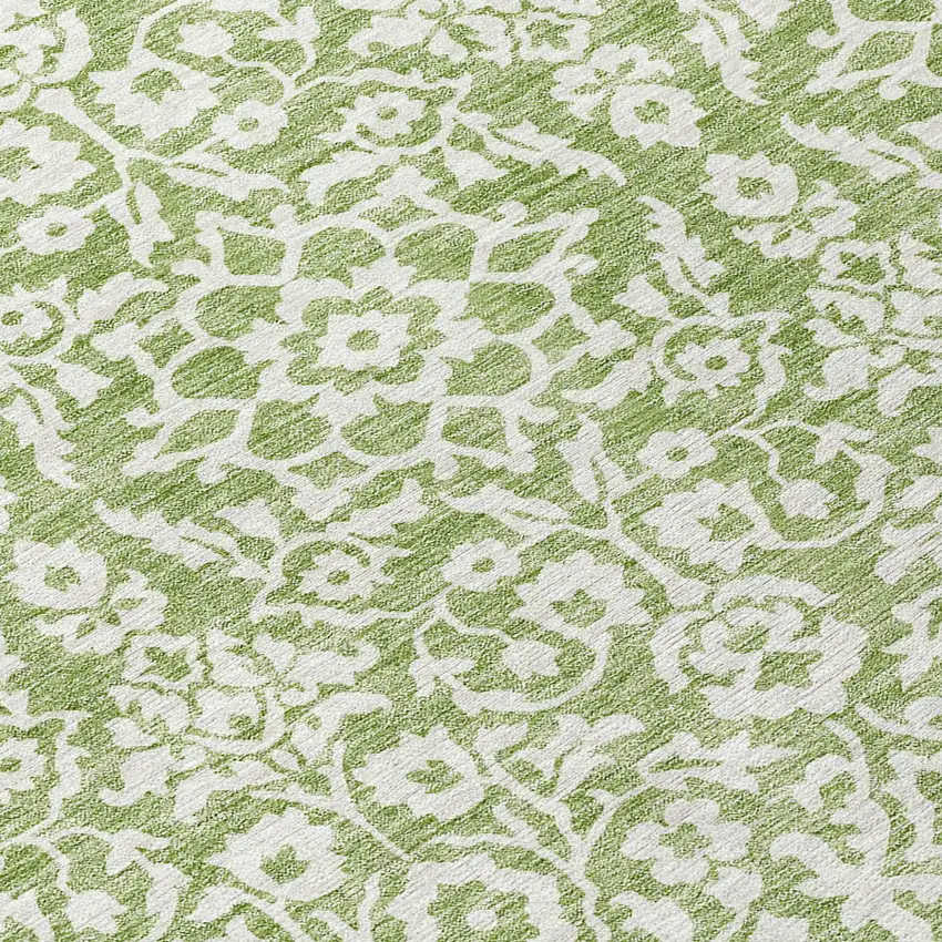 8' Green And Ivory Round Damask Washable Indoor Outdoor Area Rug Photo 8