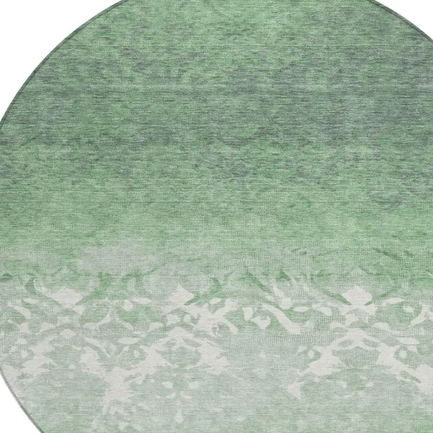 8' Green And Ivory Round Damask Washable Indoor Outdoor Area Rug Photo 4