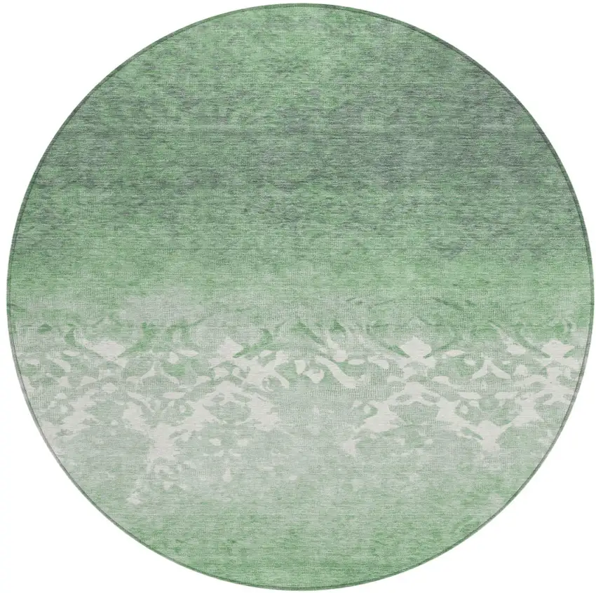 8' Green And Ivory Round Damask Washable Indoor Outdoor Area Rug Photo 1