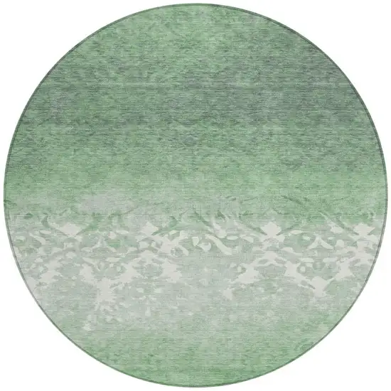 8' Green And Ivory Round Damask Washable Indoor Outdoor Area Rug Photo 3