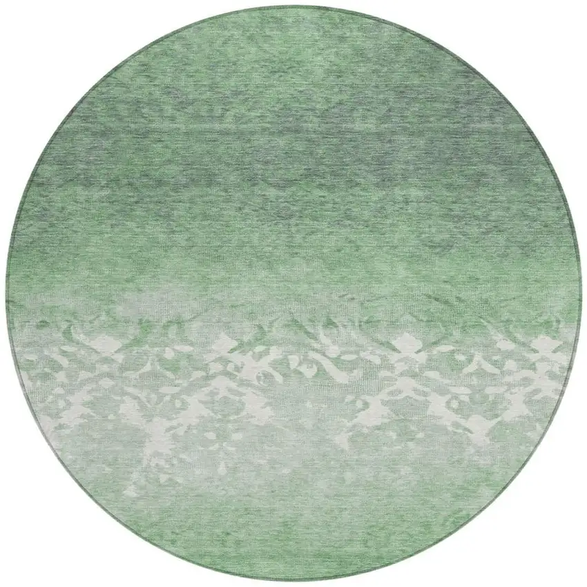 8' Green And Ivory Round Damask Washable Indoor Outdoor Area Rug Photo 3