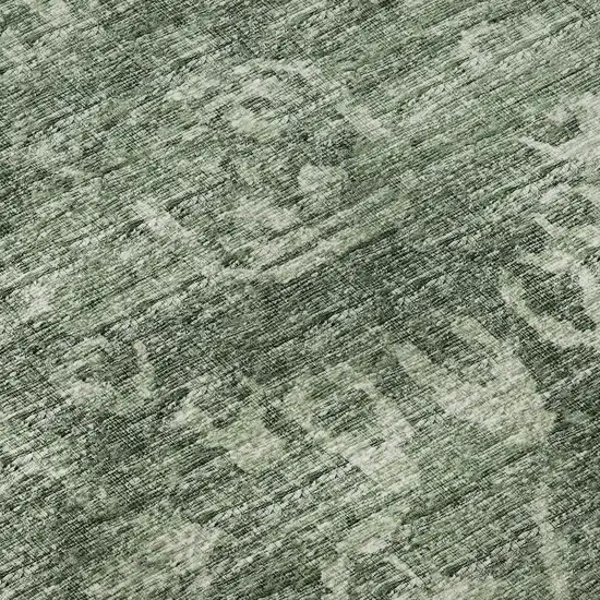 8' Green And Ivory Round Damask Washable Indoor Outdoor Area Rug Photo 6