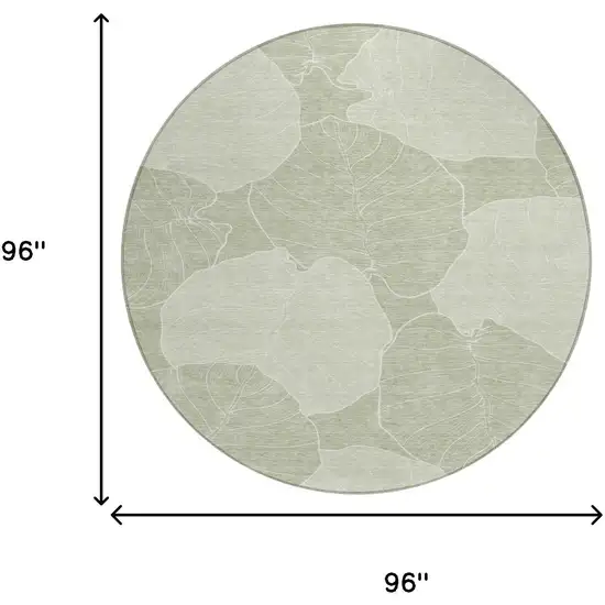 8' Green And Ivory Round Floral Washable Indoor Outdoor Area Rug Photo 8