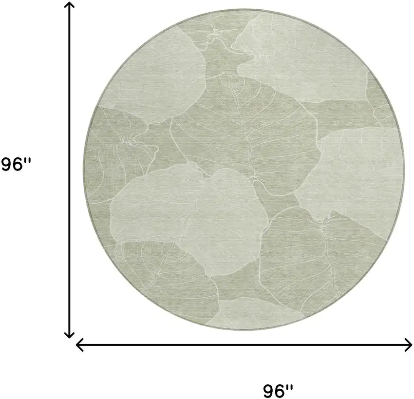 8' Green And Ivory Round Floral Washable Indoor Outdoor Area Rug Photo 8