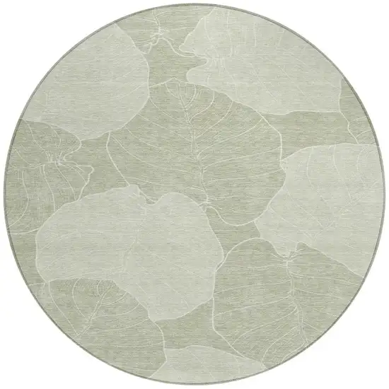 8' Green And Ivory Round Floral Washable Indoor Outdoor Area Rug Photo 3