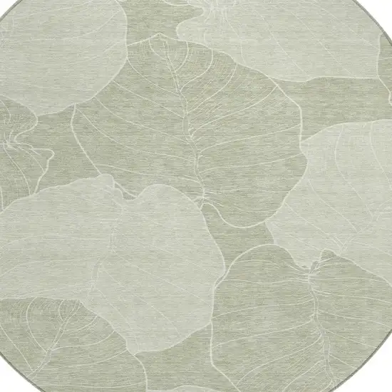 8' Green And Ivory Round Floral Washable Indoor Outdoor Area Rug Photo 2