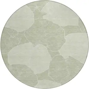 Photo of 8' Green And Ivory Round Floral Washable Indoor Outdoor Area Rug