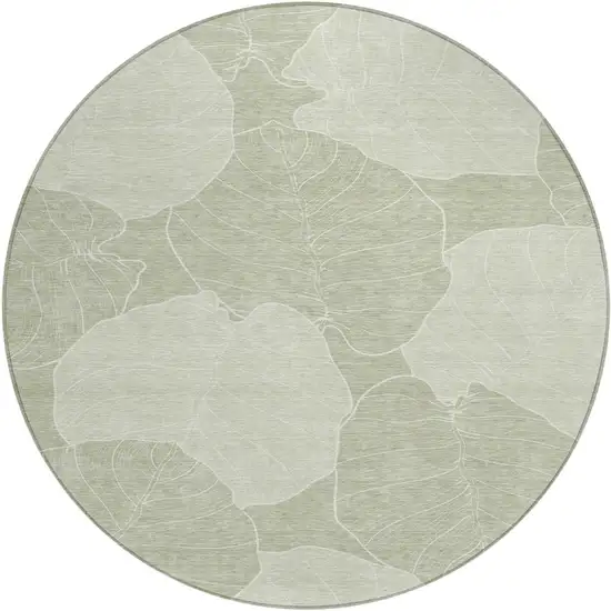 8' Green And Ivory Round Floral Washable Indoor Outdoor Area Rug Photo 1