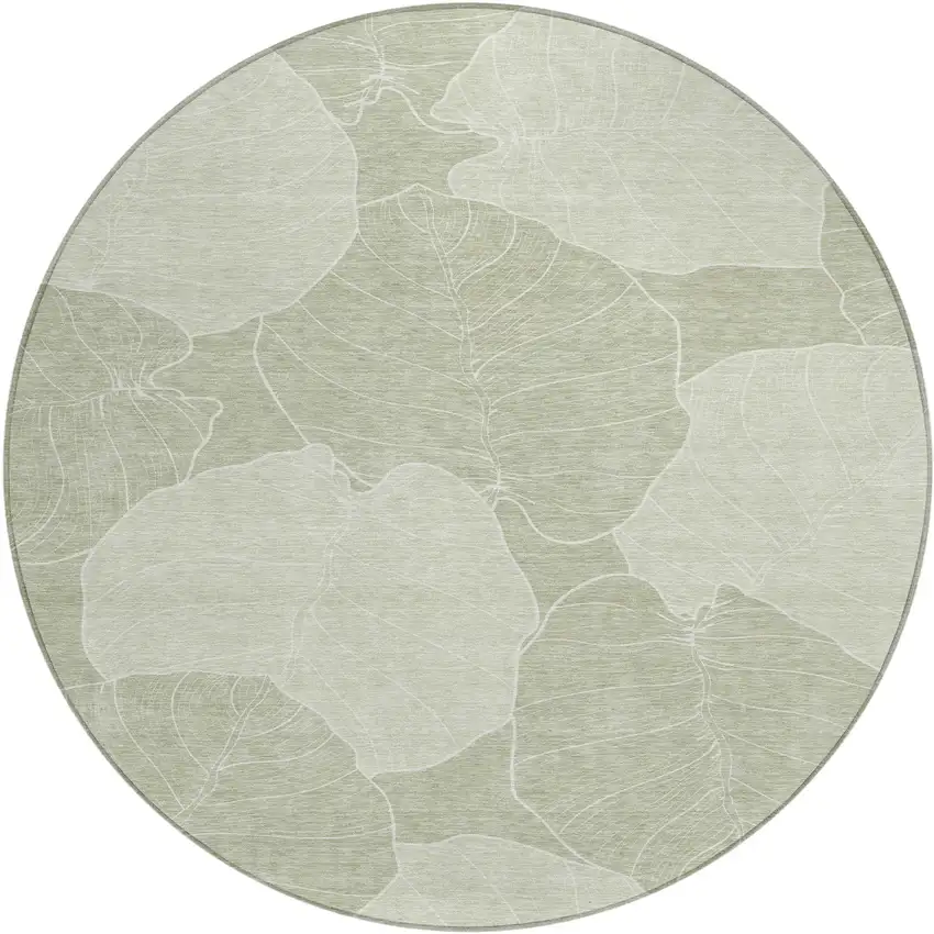 8' Green And Ivory Round Floral Washable Indoor Outdoor Area Rug Photo 1