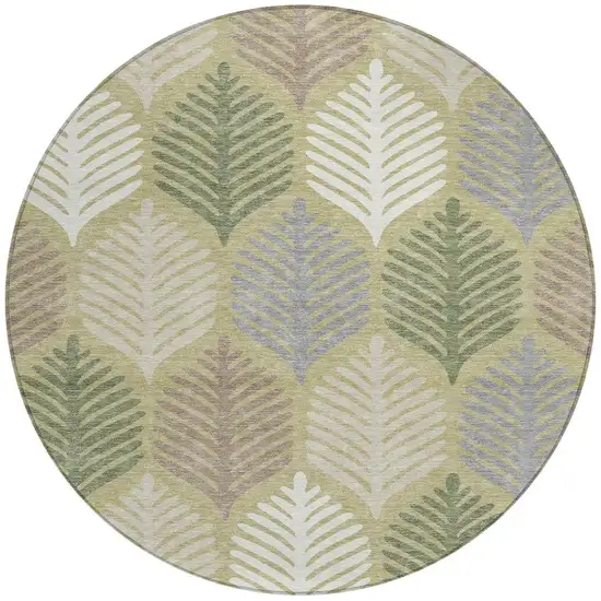 8' Green And Ivory Round Floral Washable Indoor Outdoor Area Rug Photo 4