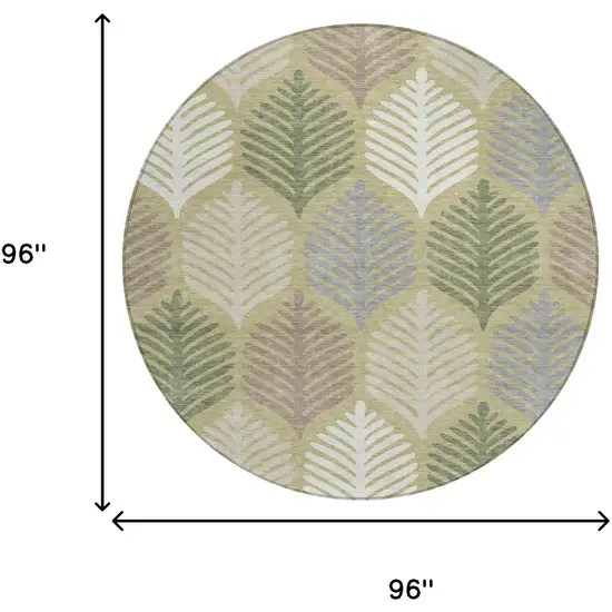 8' Green And Ivory Round Floral Washable Indoor Outdoor Area Rug Photo 7