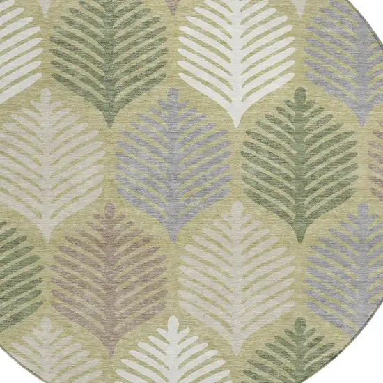 8' Green And Ivory Round Floral Washable Indoor Outdoor Area Rug Photo 3