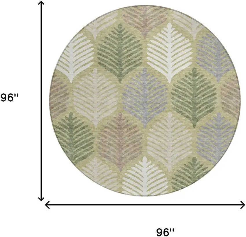 8' Green And Ivory Round Floral Washable Indoor Outdoor Area Rug Photo 7