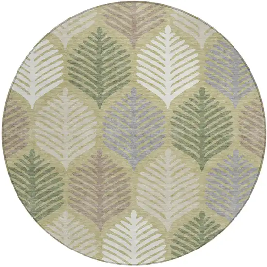 8' Green And Ivory Round Floral Washable Indoor Outdoor Area Rug Photo 2