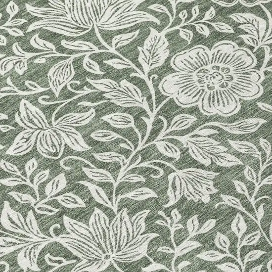 8' Green And Ivory Round Floral Washable Indoor Outdoor Area Rug Photo 5