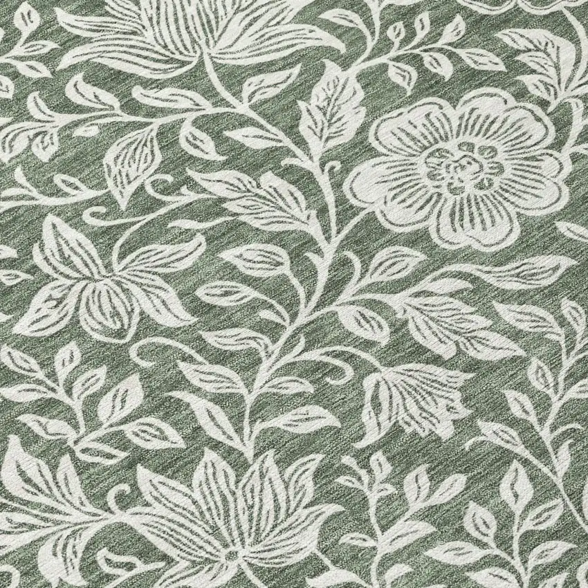 8' Green And Ivory Round Floral Washable Indoor Outdoor Area Rug Photo 5