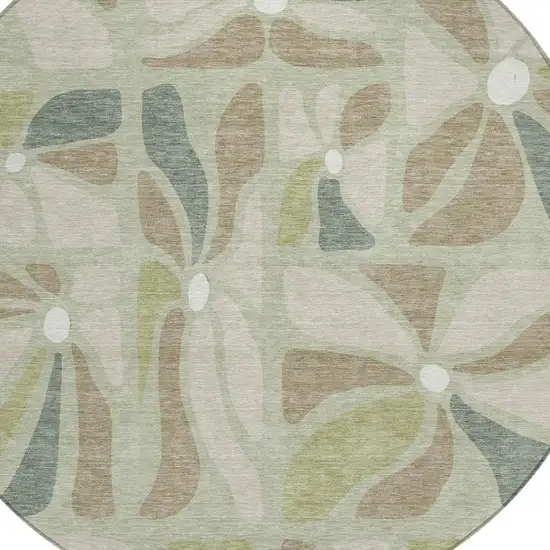 8' Green And Ivory Round Floral Washable Indoor Outdoor Area Rug Photo 2