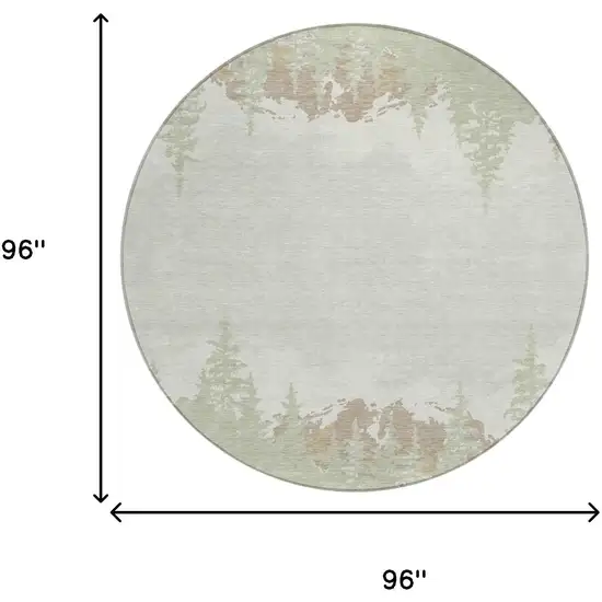 8' Green And Ivory Round Floral Washable Indoor Outdoor Area Rug Photo 5