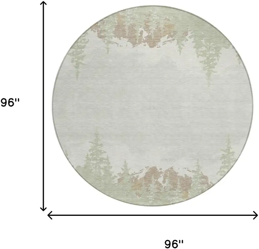 8' Green And Ivory Round Floral Washable Indoor Outdoor Area Rug Photo 5