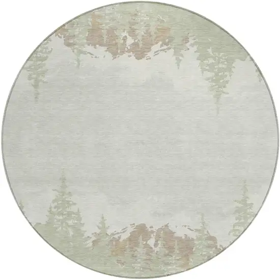 8' Green And Ivory Round Floral Washable Indoor Outdoor Area Rug Photo 2