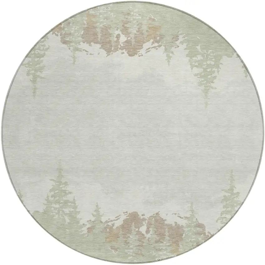 8' Green And Ivory Round Floral Washable Indoor Outdoor Area Rug Photo 2