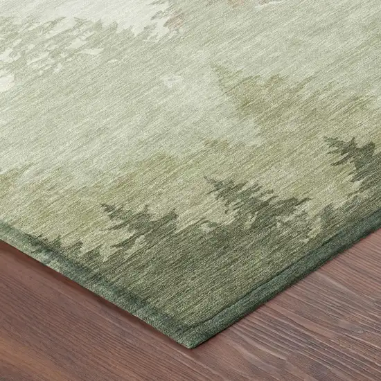 8' Green And Ivory Round Floral Washable Indoor Outdoor Area Rug Photo 3