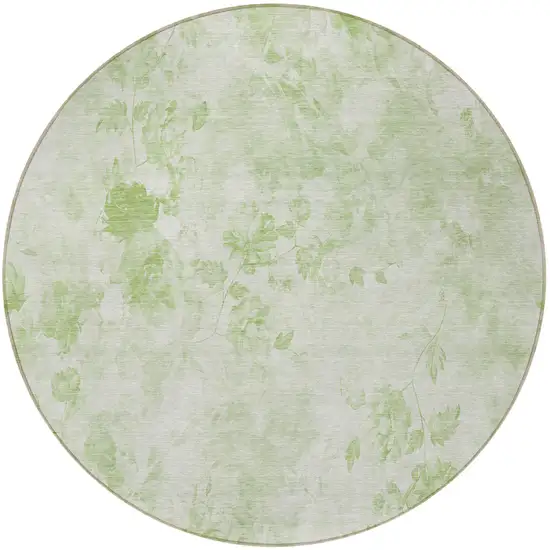 8' Green And Ivory Round Floral Washable Indoor Outdoor Area Rug Photo 2