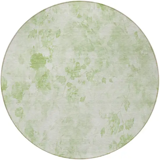 8' Green And Ivory Round Floral Washable Indoor Outdoor Area Rug Photo 2