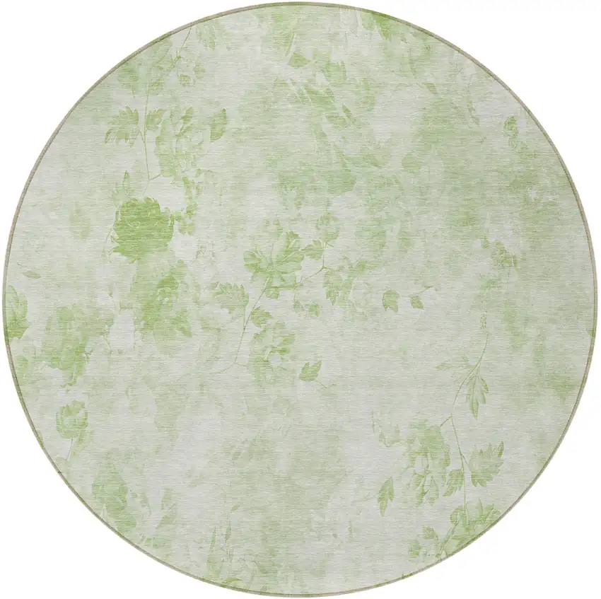 8' Green And Ivory Round Floral Washable Indoor Outdoor Area Rug Photo 2
