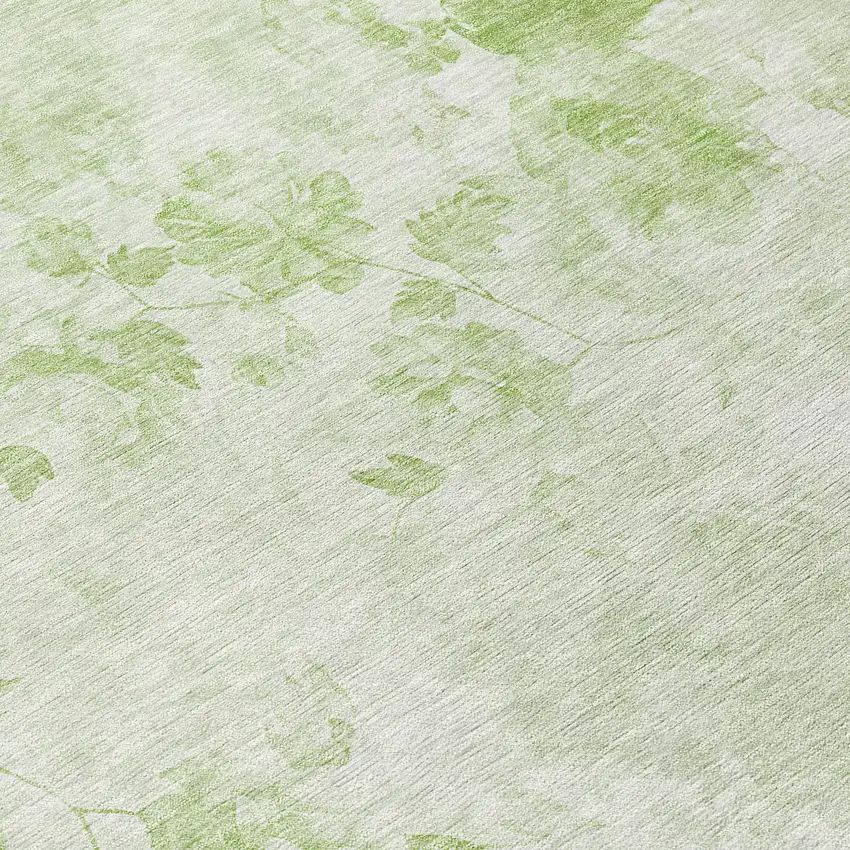 8' Green And Ivory Round Floral Washable Indoor Outdoor Area Rug Photo 8