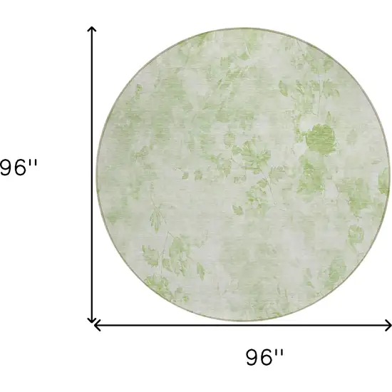 8' Green And Ivory Round Floral Washable Indoor Outdoor Area Rug Photo 9
