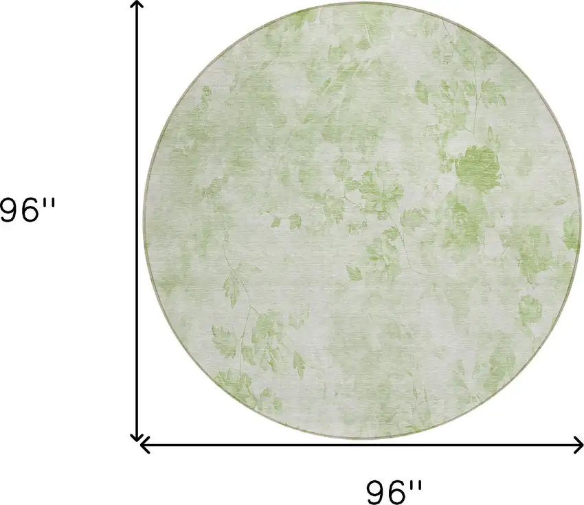 8' Green And Ivory Round Floral Washable Indoor Outdoor Area Rug Photo 9