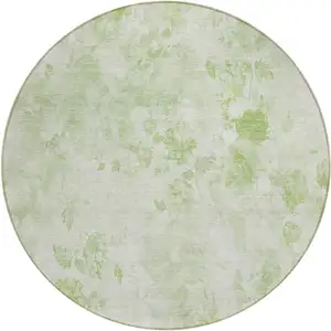 Photo of 8' Green And Ivory Round Floral Washable Indoor Outdoor Area Rug