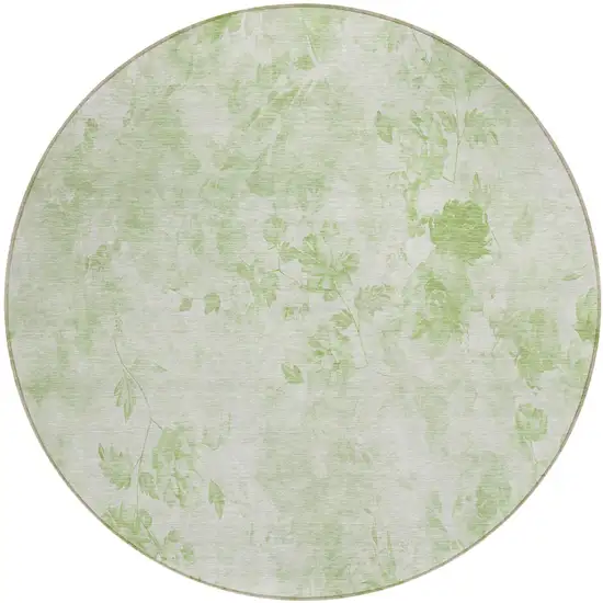 8' Green And Ivory Round Floral Washable Indoor Outdoor Area Rug Photo 1