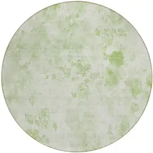 Photo of 8' Green And Ivory Round Floral Washable Indoor Outdoor Area Rug