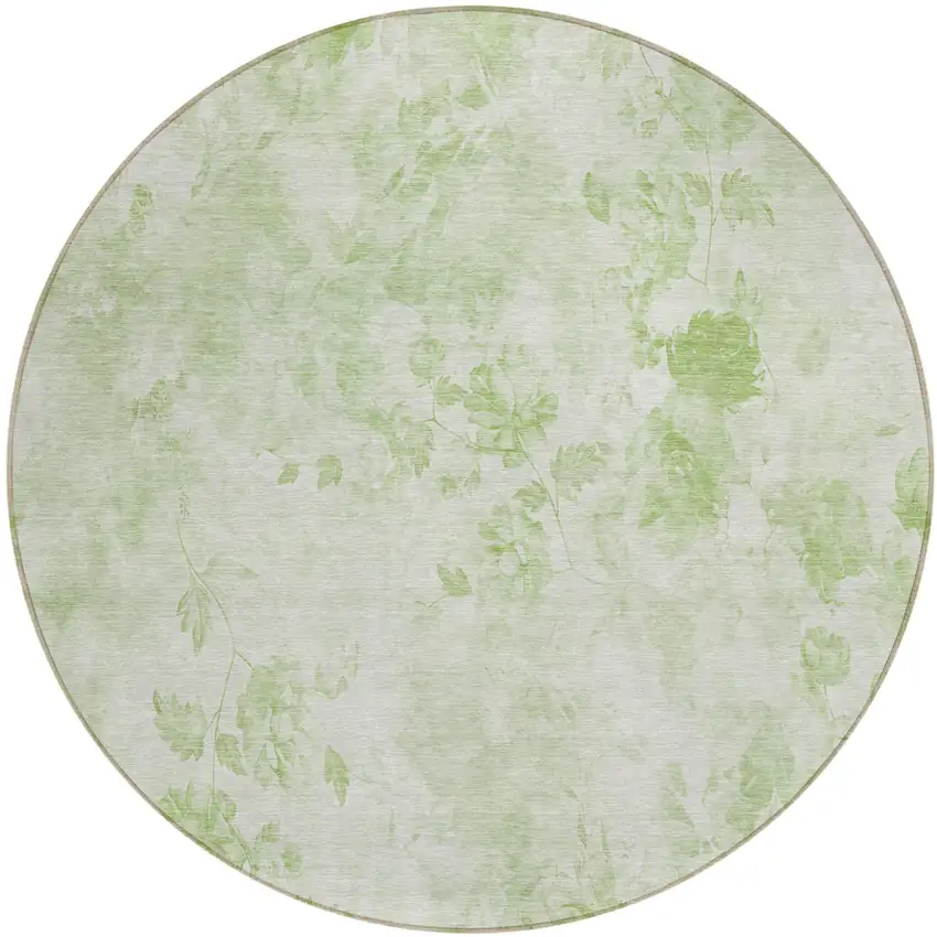 8' Green And Ivory Round Floral Washable Indoor Outdoor Area Rug Photo 1