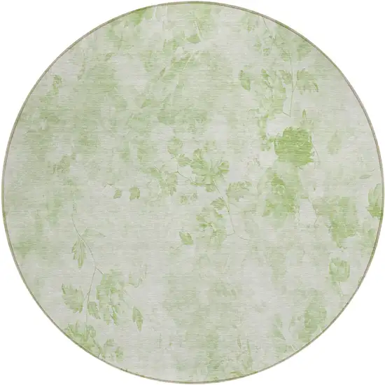8' Green And Ivory Round Floral Washable Indoor Outdoor Area Rug Photo 1