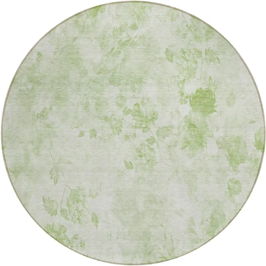 8' Green And Ivory Round Floral Washable Indoor Outdoor Area Rug Photo 1