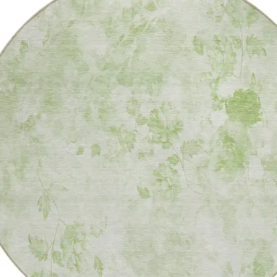 8' Green And Ivory Round Floral Washable Indoor Outdoor Area Rug Photo 5