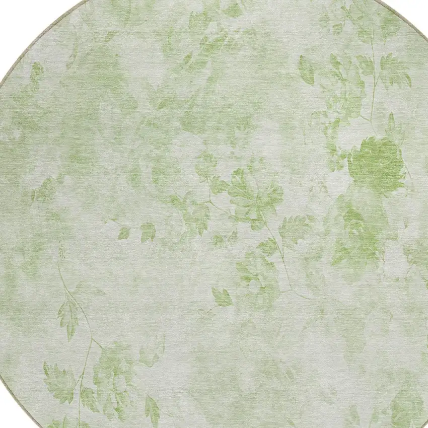 8' Green And Ivory Round Floral Washable Indoor Outdoor Area Rug Photo 5