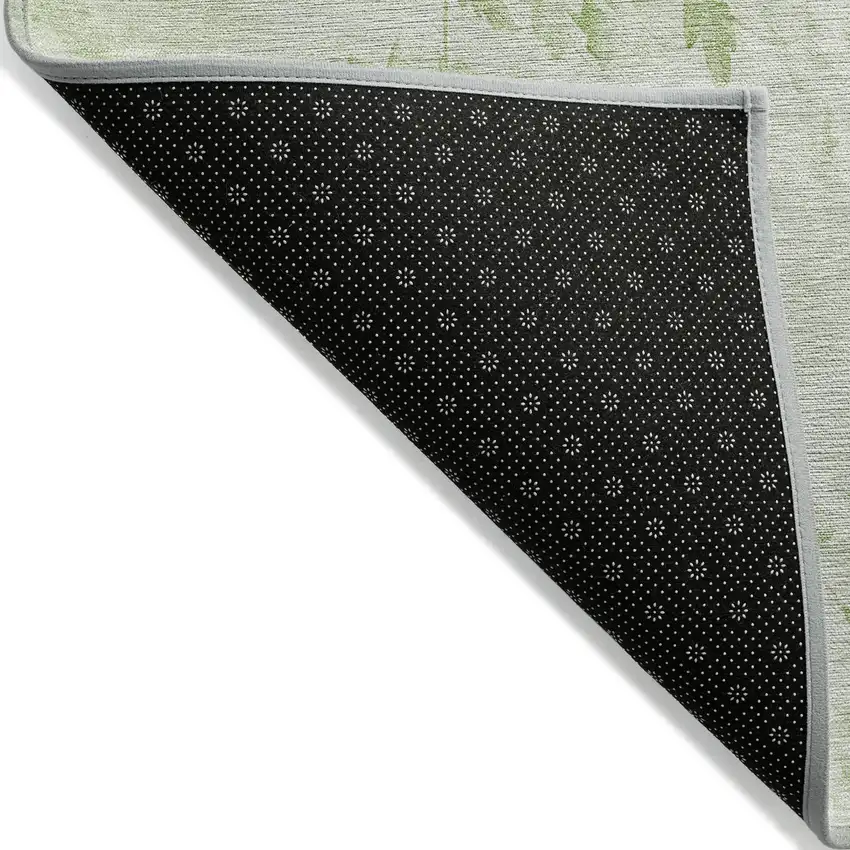 8' Green And Ivory Round Floral Washable Indoor Outdoor Area Rug Photo 3