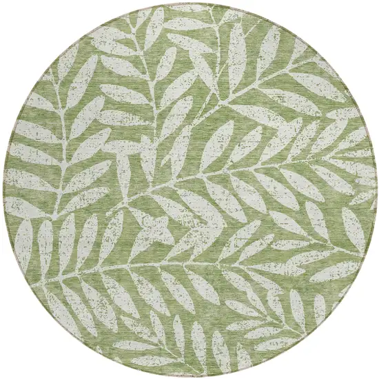 8' Green And Ivory Round Floral Washable Indoor Outdoor Area Rug Photo 2