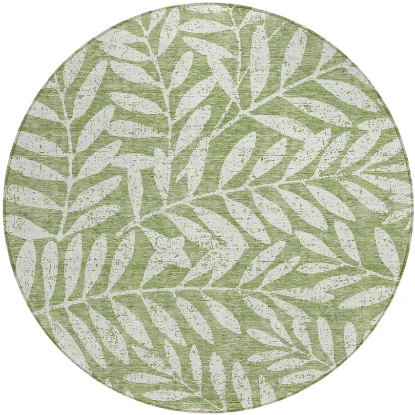 8' Green And Ivory Round Floral Washable Indoor Outdoor Area Rug Photo 2