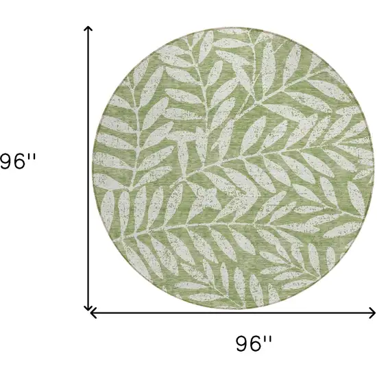 8' Green And Ivory Round Floral Washable Indoor Outdoor Area Rug Photo 3