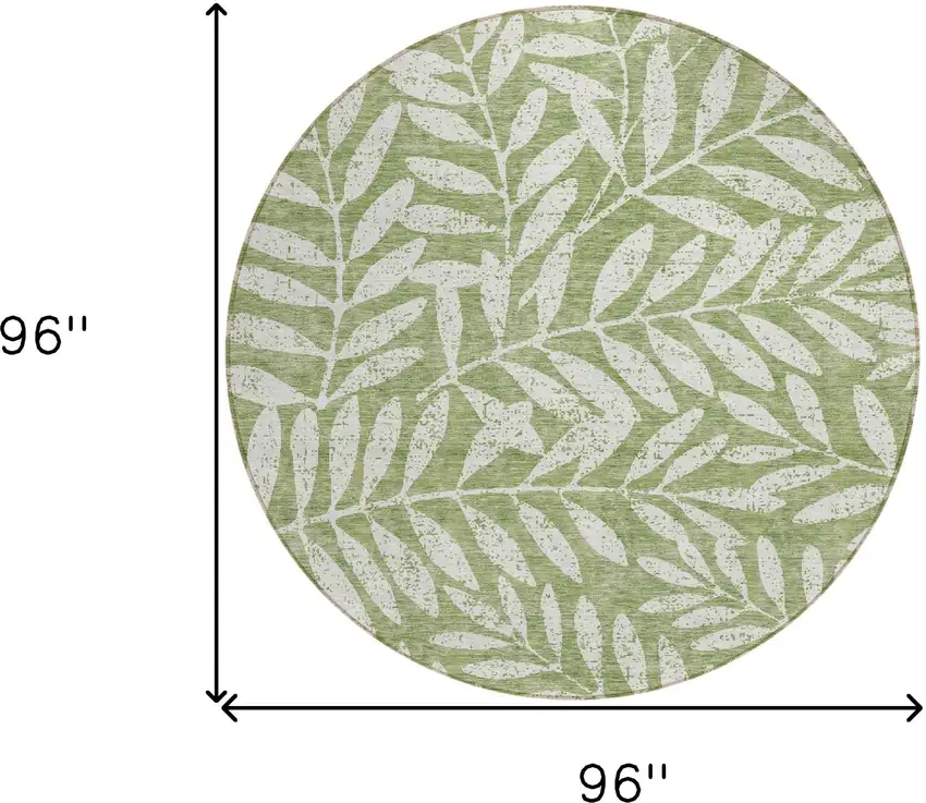 8' Green And Ivory Round Floral Washable Indoor Outdoor Area Rug Photo 3