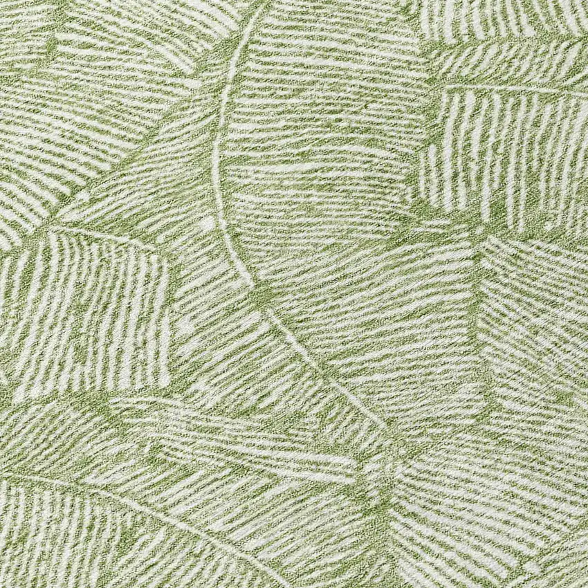 8' Green And Ivory Round Floral Washable Indoor Outdoor Area Rug Photo 8